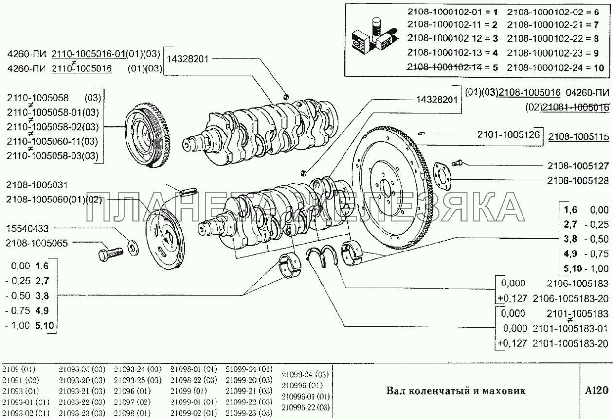 Вал коленчатый и маховик ВАЗ-2109